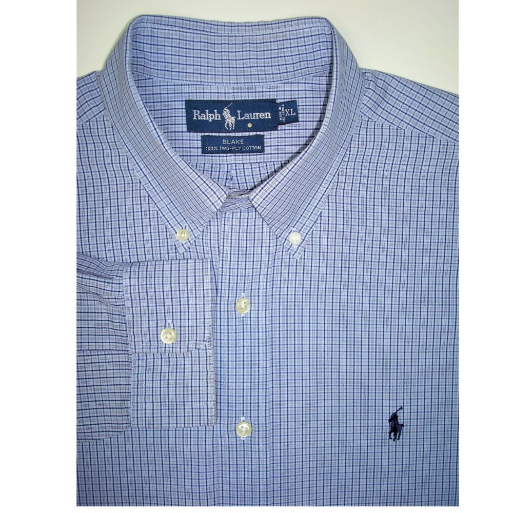 New! POLO RALPH LAUREN "Blake" Blue 2-Tone Checked Long Sleeve Poplin Shirt